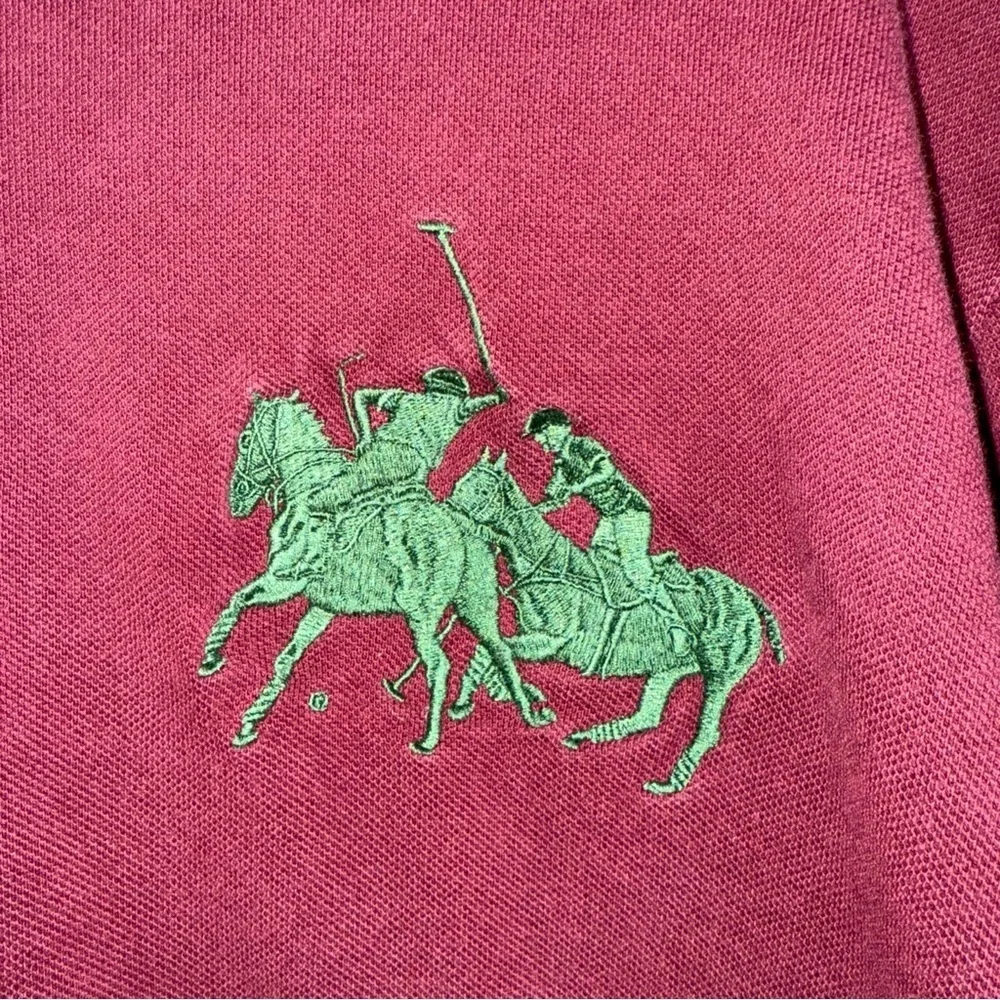 Vintage Ralph Lauren Maroon Long Sleeve Polo With DOUBLE Green Pony’s #3